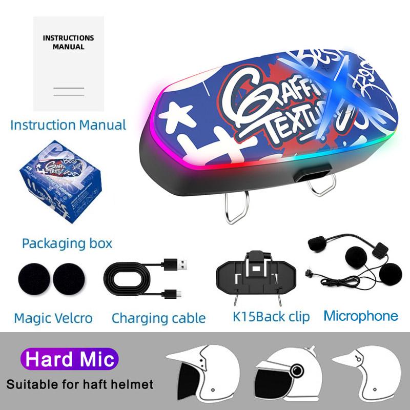 Мотошлем Bluetooth-динамик со светодиодной подсветкой, Водонепроницаемая IP65 рация, Опциональный мягкий/жесткий микрофон