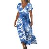 Fashion Women's Summer V-neck Short Sleeve Tie- Retro Print Beach Dress