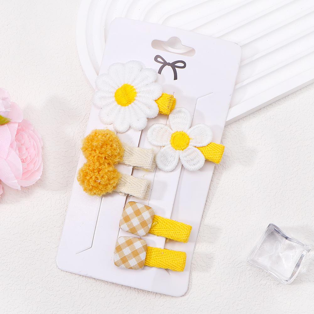 6Pcs/Lot New Solid Flowers Hair Clips for Kids Fabric Plush BB Hairpins Girl Hairgripe Headwear Baby Hair Accessories