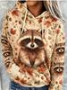 Women Fleece Hoodie Autumn Fox Floral Berry All‑Over Print Long Sleeve Drawstring Pocket Loose Hooded Sweatshirt
