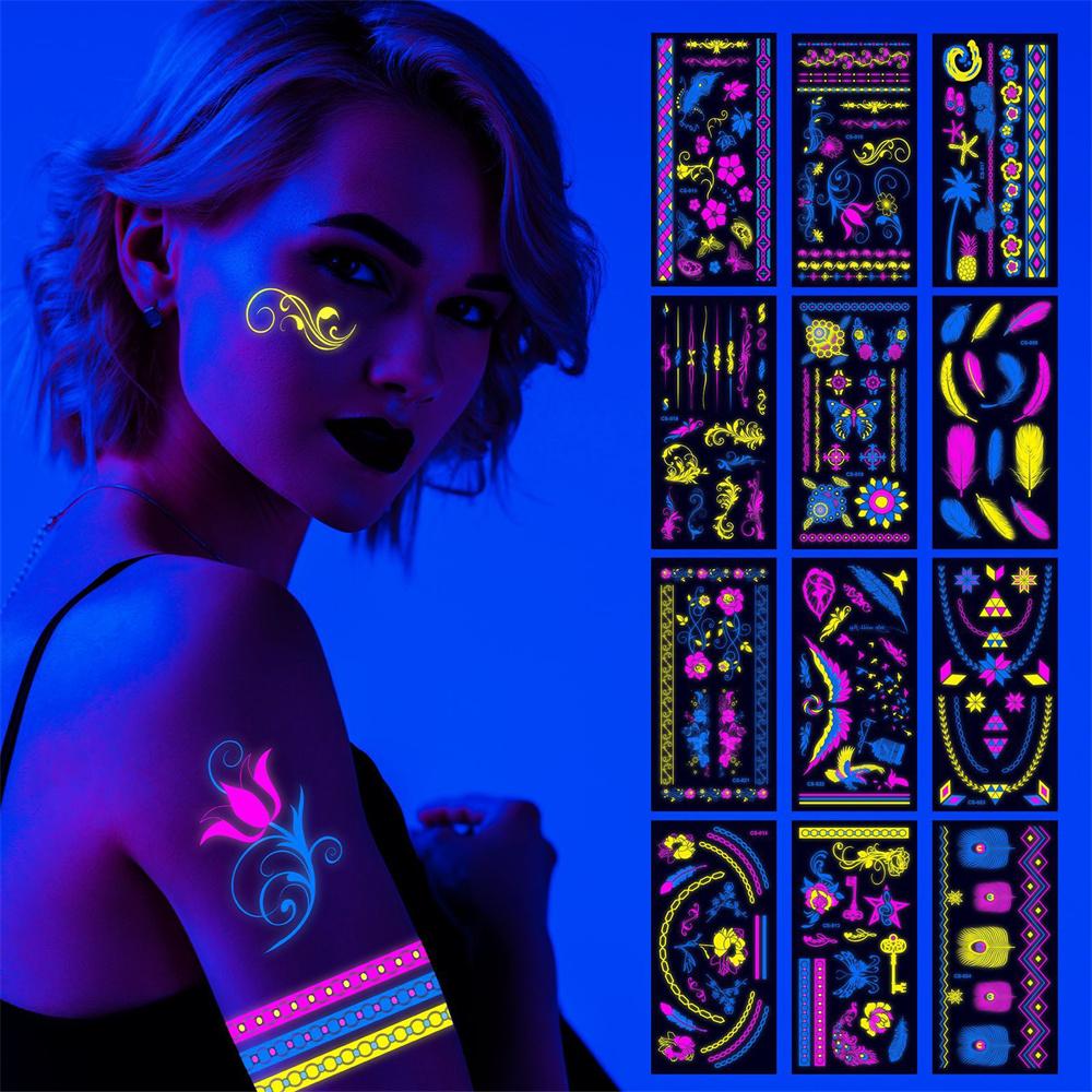 Halloween Fluorescent Stickers Funny Arm Ghost Face Waterproof Tattoo Stickers Women Men Party Supplies Masquerade Cosplay Props
