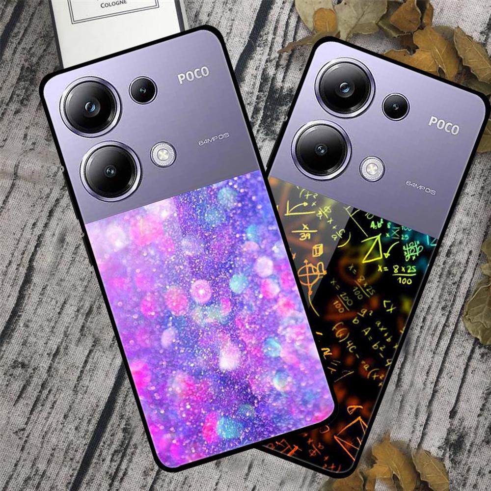 Красочный эстетичный чехол из закаленного стекла для Redmi 12 5G и POCO M6 PRO