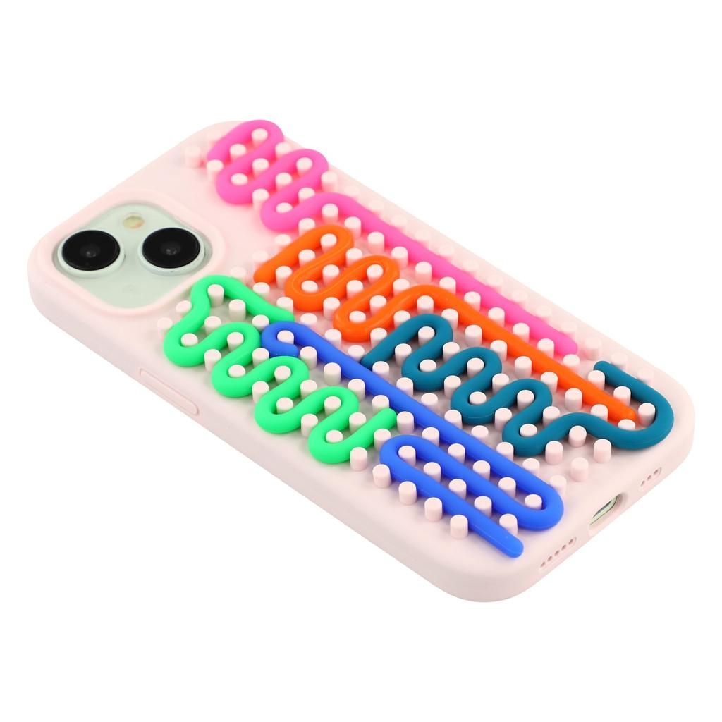For iPhone 15 Case 3D Stress Relief DIY Colorful Bar Silicone+PC Phone Cover Dots Design