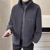 Универсальная флисовая куртка для мужчин - Классическая однотонная куртка на молнии с воротником-стойкой для осени/зимы