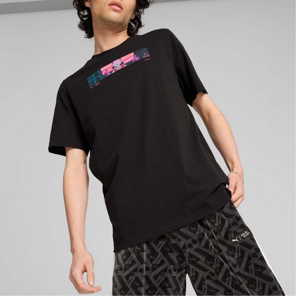 Puma X Коллаборация Squid Game Удобная Универсальная Футболка с Круглым Вырезом и Коротким Рукавом Мужская Футболка Черная 62742601