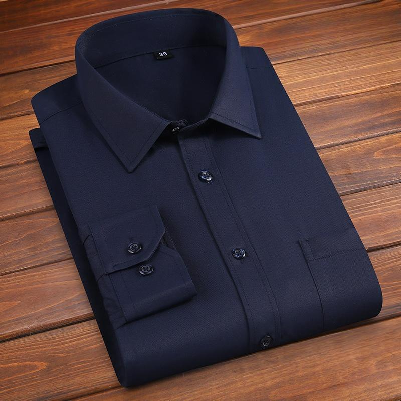White Shirt Men's Long-sleeved Solid Color Men's Shirt Loose Non-iron Business Black Thin Cotton Shirt