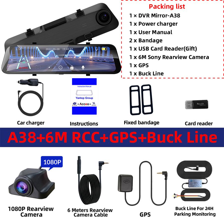 E-ACE 2K Stream Media Dash Camera Mirror 12'' Автомобильный видеорегистратор 1440P WiFi Видеорегистратор Поддержка GPS 1080P Камера заднего вида Ночное видение