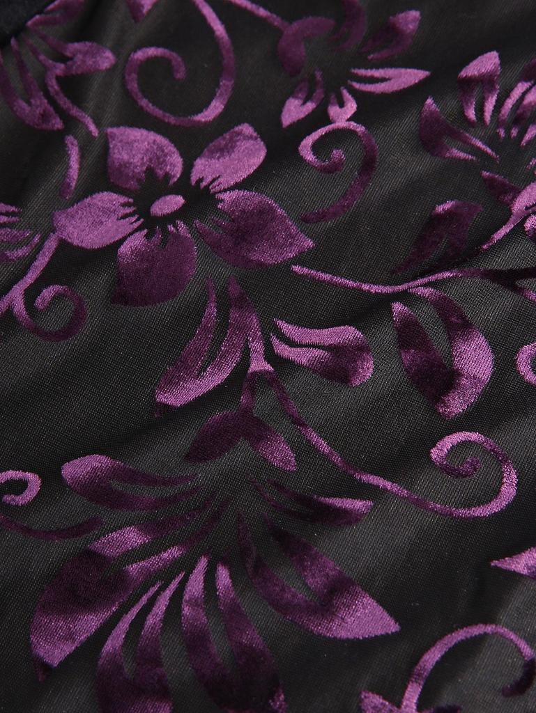 Розегаль Готические брюки-клеш с аппликацией в виде бабочки и цветочным флоком, бархатные лоскутные карманы без застежек