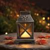 Plastic Retro Lantern Decorative with LED Candle, Battery Operated Flickering Flame Lamp, Vintage Christmas Atmosphere Decor Hanging Lanterns,