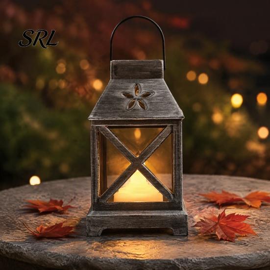 Plastic Retro Lantern Decorative with LED Candle, Battery Operated Flickering Flame Lamp, Vintage Christmas Atmosphere Decor Hanging Lanterns,