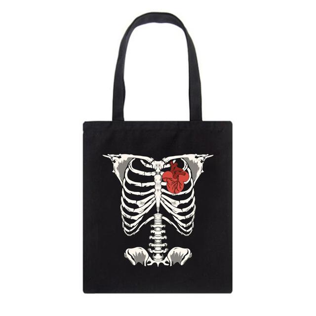 Черная готическая аниме холщовая сумка с принтом черепа и костей, повседневная сумка Ulzzang большой емкости Kawaii, женская сумка на плечо в стиле панк, хип-хоп, сумка-шоппер