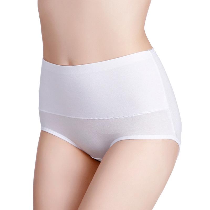 Women Plus Size Solid Color Cotton Briefs Underwear High Waist Panties Cotton Underpants Lingerie