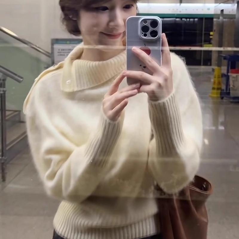 Women S Loose Half Collar Knit Sweater Casual Lazy Style Soft Top