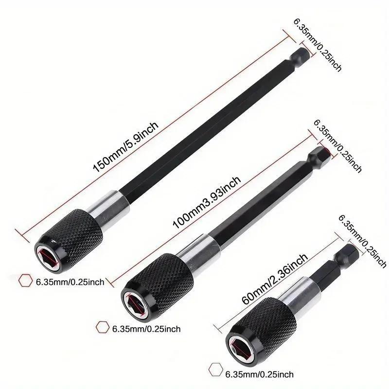 1/3pcs Magnetic Drill Bit Extension Set, Quick Release Universal Impact Driver Bit Holder, Durable Electric Tool