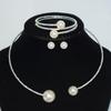 Gold-Plated Silver Women's Necklace & Bracelet Set with Pearls and Rhinestones