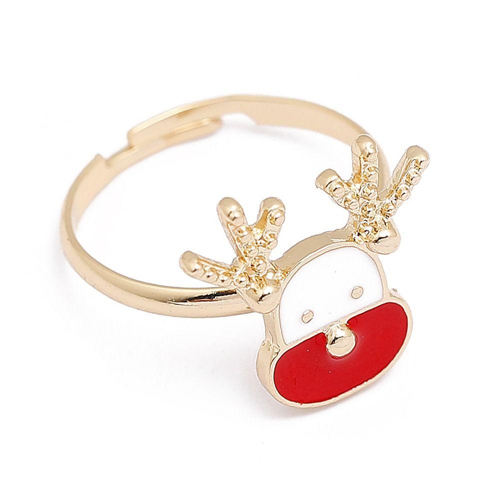 Christmas Tree Christmas Open Ring Dripping Oil Xmas Jewelry Retro Cartoon Lovely Ring Decoration
