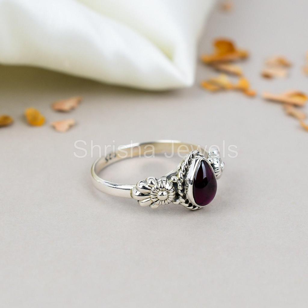 Кольцо ручной работы из стерлингового серебра 925 пробы с гранатом в форме груши и драгоценным камнем для женщин