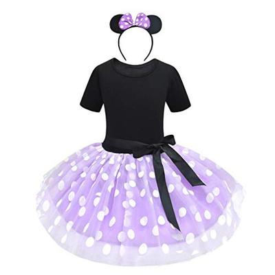 Нарядный костюм Минни Маус в горошек для девочек Daisy, на день рождения, вечеринку, включает повязку на голову, фиолетовый, возраст 5-6 лет