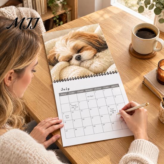 Ежегодный Планировщик Shih Tzus 2027 Настенный Календарь, Милый Собачий Подвесной Планировщик, 12 Функциональных Ежемесячных Календарей-Органайзеров для Комнат со Спиралью