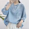 Spring and Summer Women's Clothing Cotton Embroidered Round Neck Long Sleeve T-shirt Retro Art Loose Pullover Tops