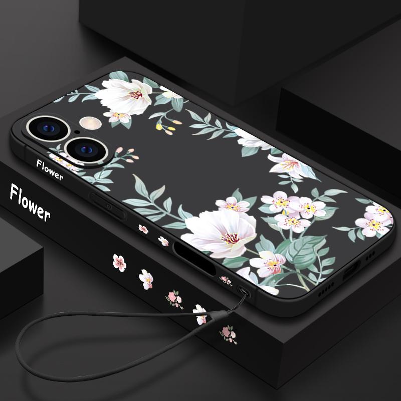Простой цветочный узор противоударный мягкий чехол для iPhone 16 Pro Max 15 14 Pro 13 12 Mini 11 XS XR 8 7 ремешок TPU защита объектива тонкий матовый чехол для телефона