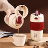 0,42 л керамическая термокружка для девочек, высококачественная кофейная кружка с трубочкой, переносная подарочная чашка для двух напитков