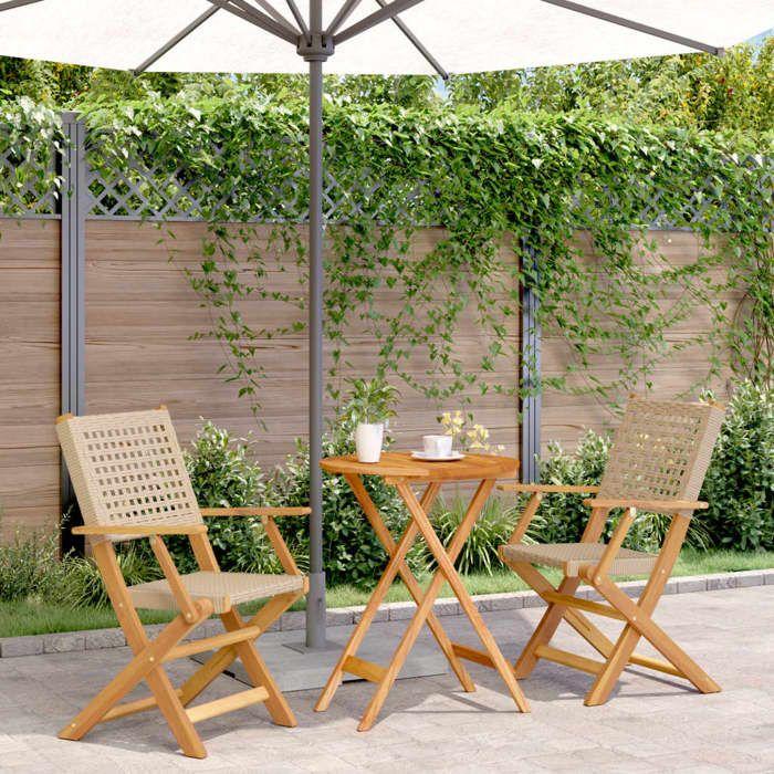 VidaXL Ensemble de bistro 3 pcs beige résine tressée et bois massif, ensemble de bistro de jardin, ensemble de balcon, 3281792