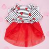 Stripe and Red Hearts Valentine's Day Dog Tulle Dress, Flutter Sleeve Dog Clothes for Small Dogs Girl, Cat Apparel