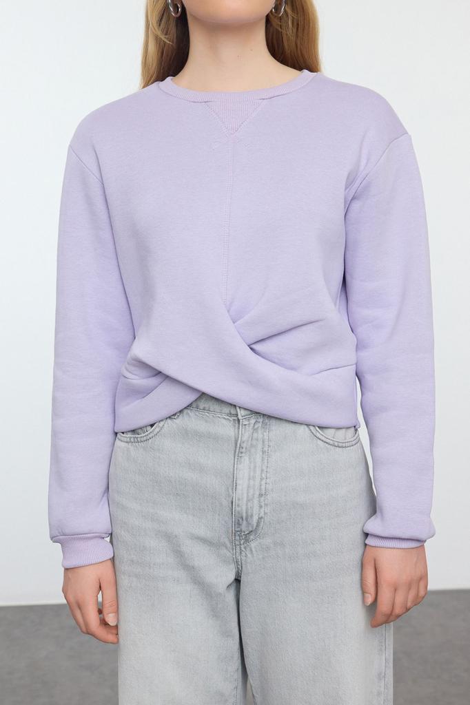 Женская модная стильная толстовка сиреневого цвета с детальной детализацией, толстая внутри флисовая вязаная толстовка с круглым вырезом