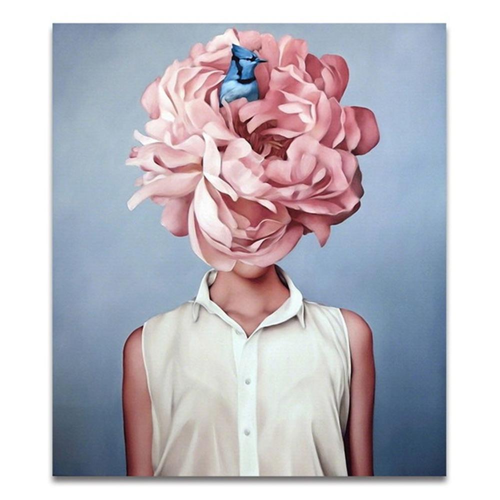 Nordic Flowers Head Woman Canvas Paintings On the Wall Art Posters And Prints Feather Girls Wall Pictures Home Decoration Cuadro