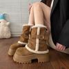Короткие зимние сапоги на толстой подошве из овечьей шерсти женские, маленькие на высоком каблуке, короткие сапоги-брюки, плюшевые белые пушистые сапоги