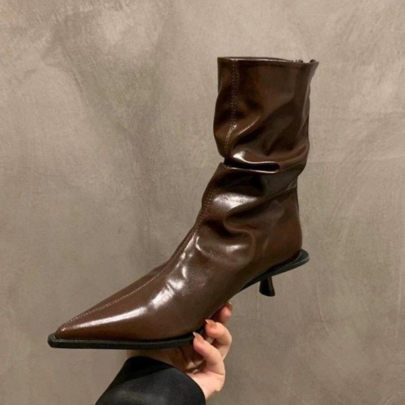 Сексуальные женские ботильоны с острым носком, брендовые модные кожаные туфли на среднем каблуке для офиса, зимняя обувь 2025 года, туфли-лодочки для вечеринок, Botas Mujer