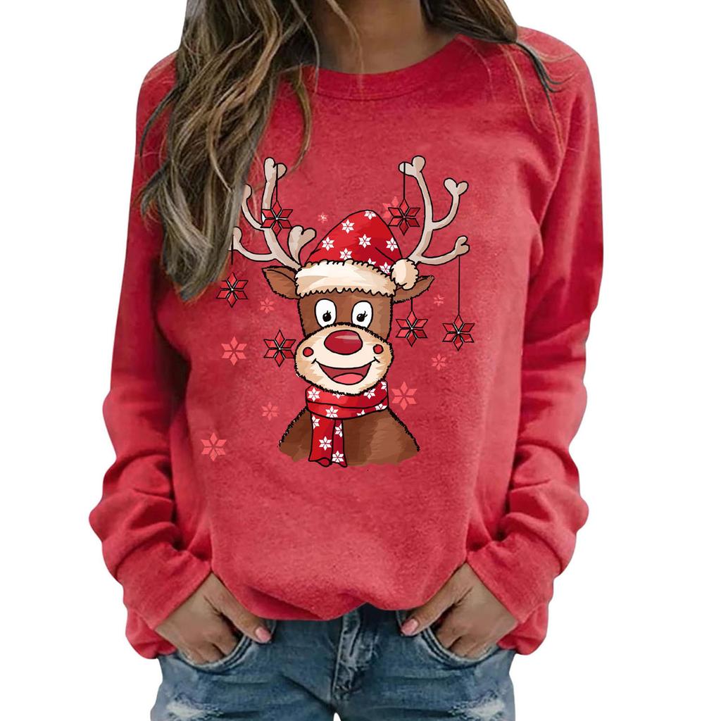 Chirstmas Print Crewneck Sweatshirt Women Fall And Winter Long Sleeve Loose Casual Tee Tops Female Pullover Oversized
