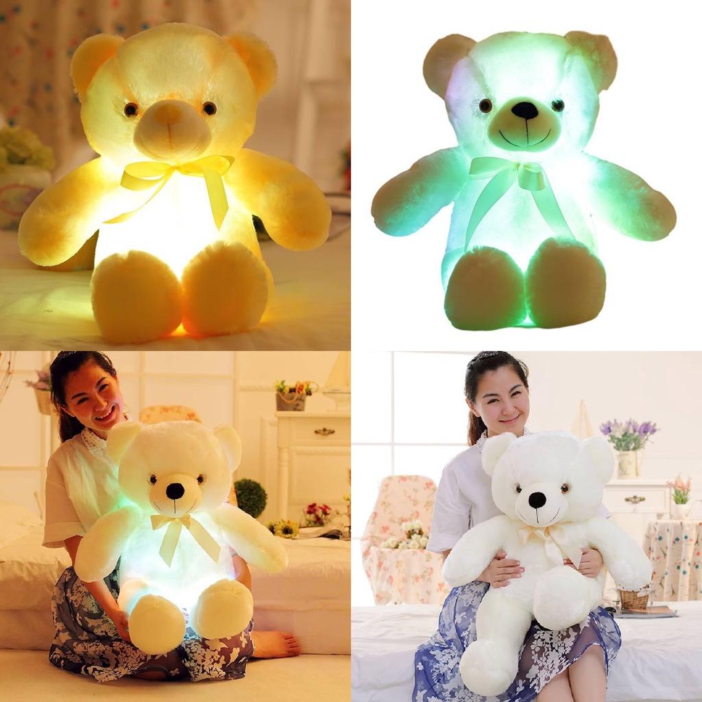 Led Light-up Teddy Bear Plush Toy With Bow Tie Design Long-haired Colorful Flashing Lights