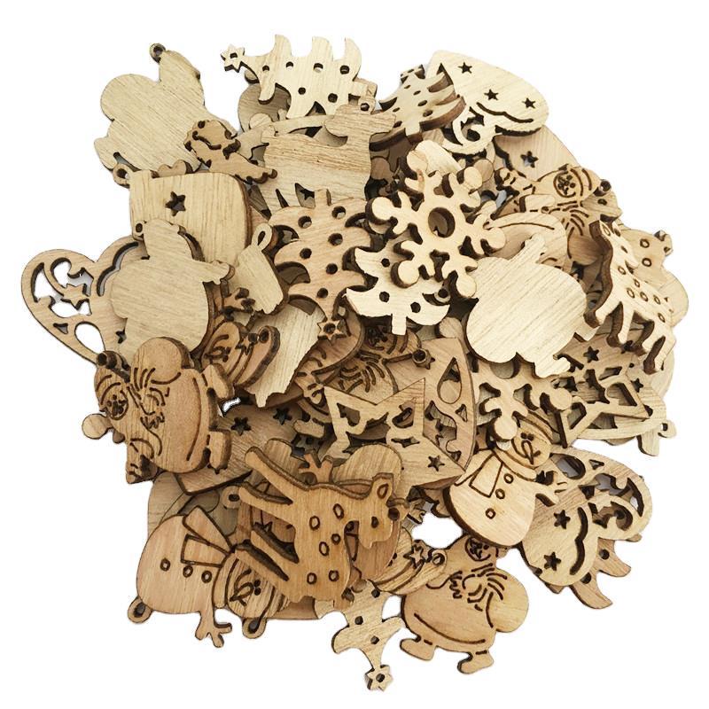 Eco-Friendly Vintage Christmas Ornaments - Creative Cartoon Wood Chip Design