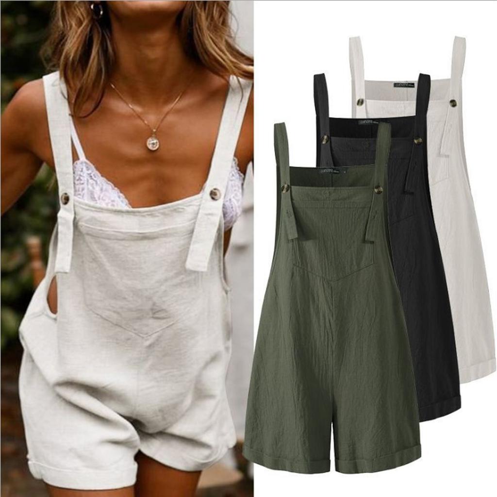 Women Jumpsuit Loose Style Overalls Solid Color Square Collar Playsuits Sleeveless Rompers Summer Casual Clothes