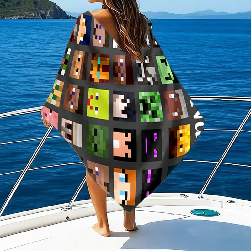 1pc Minecraft2 Beach Towel with Custom Name, Beach/Swimming/Bath/Picnic/Camping Towel, Suitable for Seaside Beaches