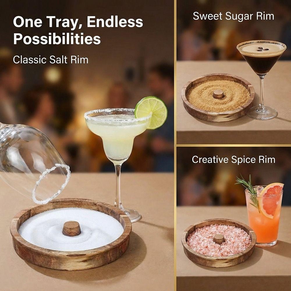 Wooden Seasoning Dish Round Cup Salt Rimmer Bar Accessories Sugar Edge Box  Drinks Garnish