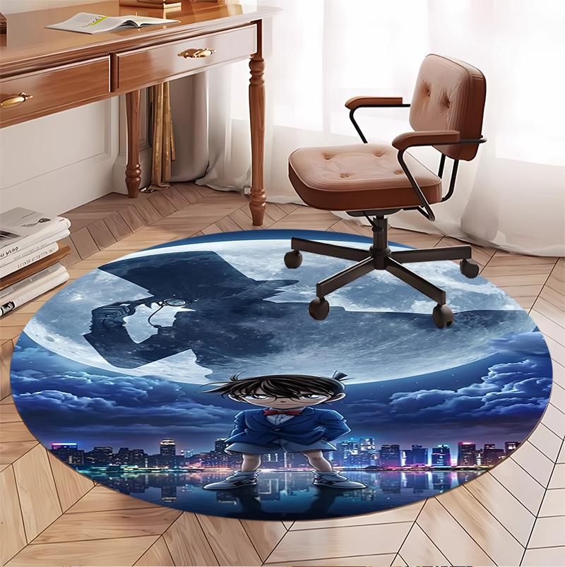 Detective Conan Pattern Round Rug, Indoor/Outdoor Mat, for Picnic, Gameroom, Bedroom, Office, Living Room, Home Decor Carpet, Birthday Gift