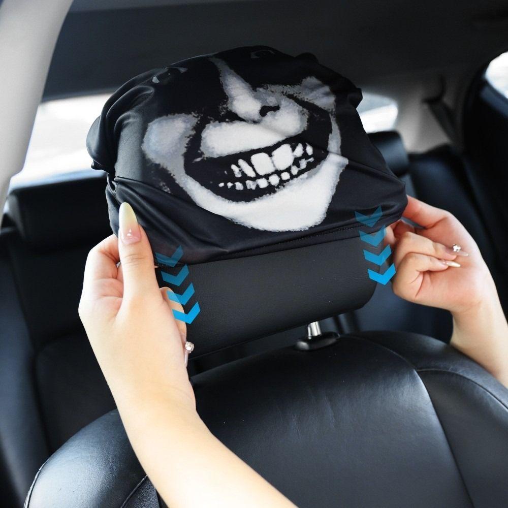 2 шт. Универсальный чехол на сиденье автомобиля с черным узором черепа, подголовник сиденья автомобиля, чехол на подголовник автомобиля, Хэллоуин
