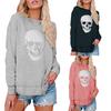 Women's Halloween Skull Print Crew Neck Long Sleeve Casual Top Pullover Sweatshirt