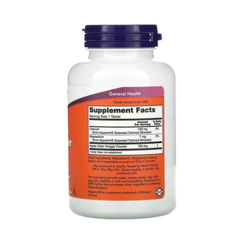 Now Foods Яблочный уксус Яблочный уксус 750 мг Таблетки 180 таблеток