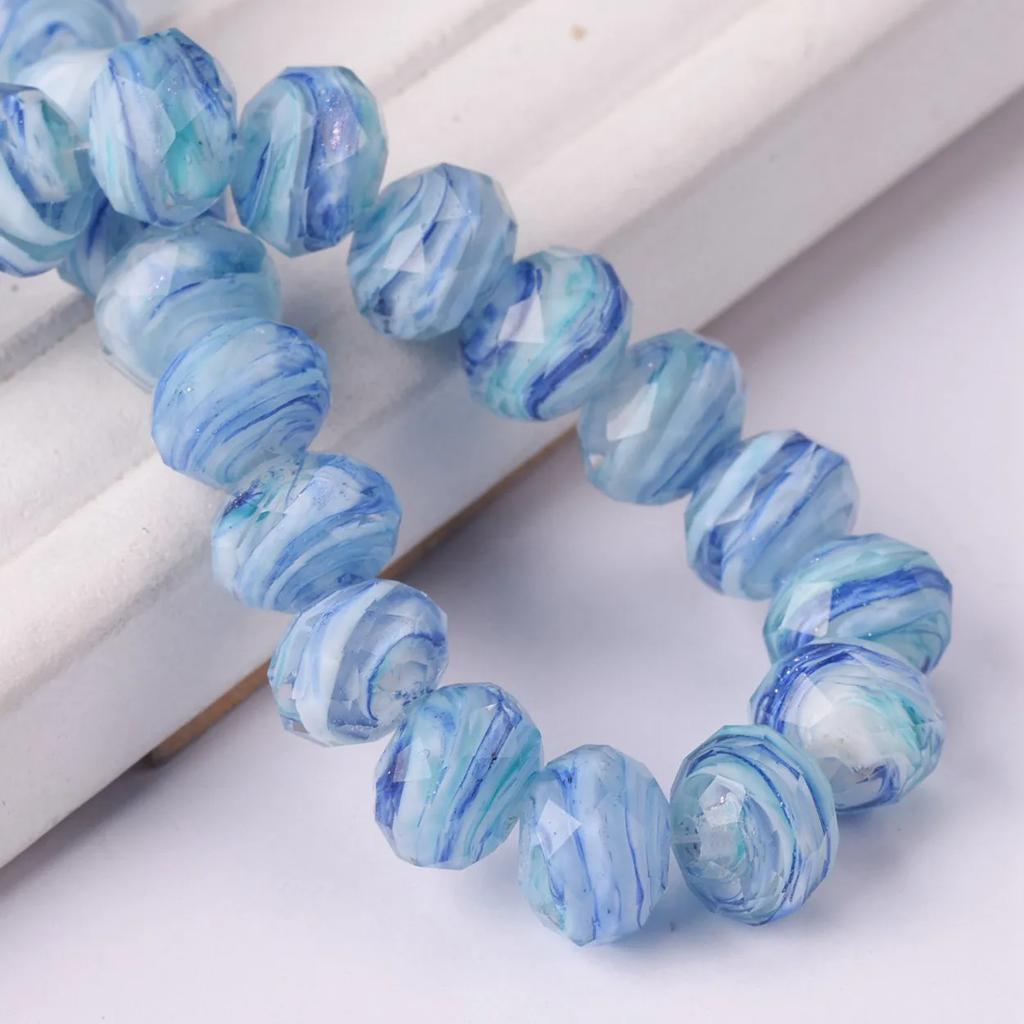 10pcs 12x8mm Rondelle Faceted Opaque Lampwork Glass Loose Spacer Beads For Jewelry Making DIY Crafts Findings
