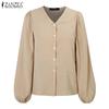 ZANZEA Womens Casual V-neck Loose Long Sleeve Blouse