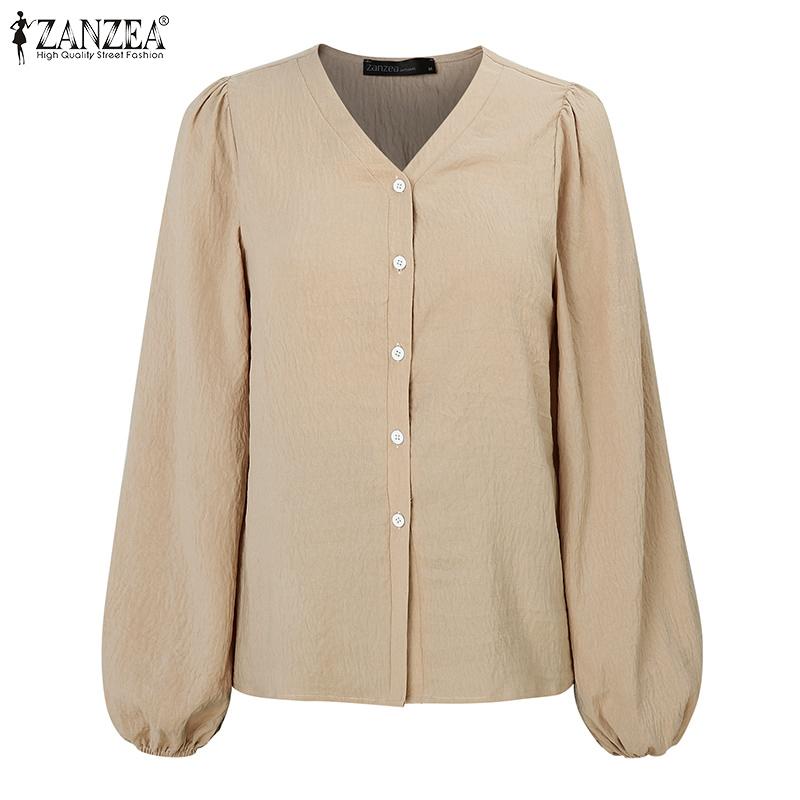 ZANZEA Womens Casual V-neck Loose Long Sleeve Blouse