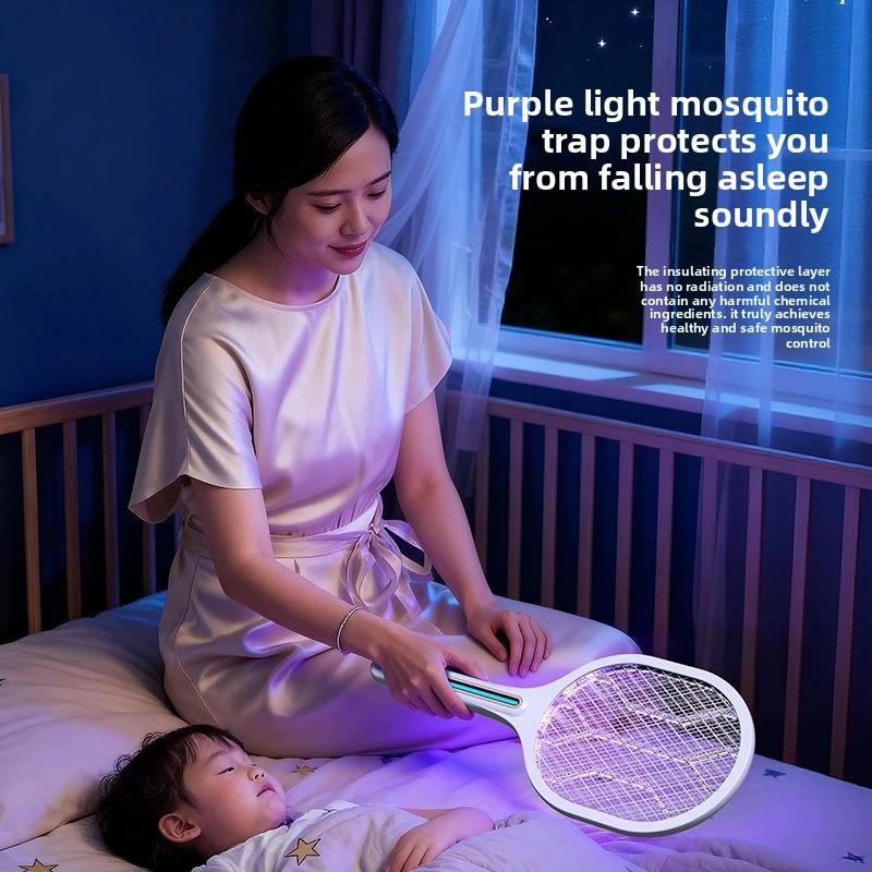 Raqueta eléctrica antimosquitos 2 en 1, matamoscas recargable y lámpara atrapamosquitos para el hogar