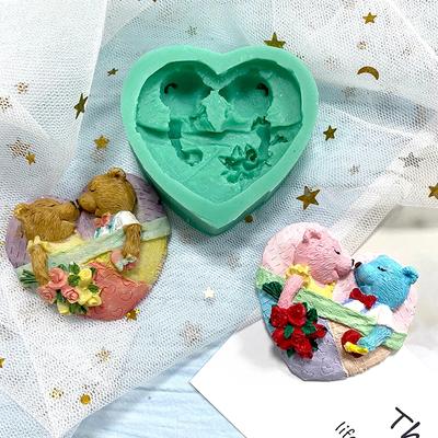 Силиконовая форма в форме медведя «Любовный поцелуй» для украшения дома и свадьбы, принадлежности для выпечки, реквизит для печенья, шоколада, кухонных принадлежностей
