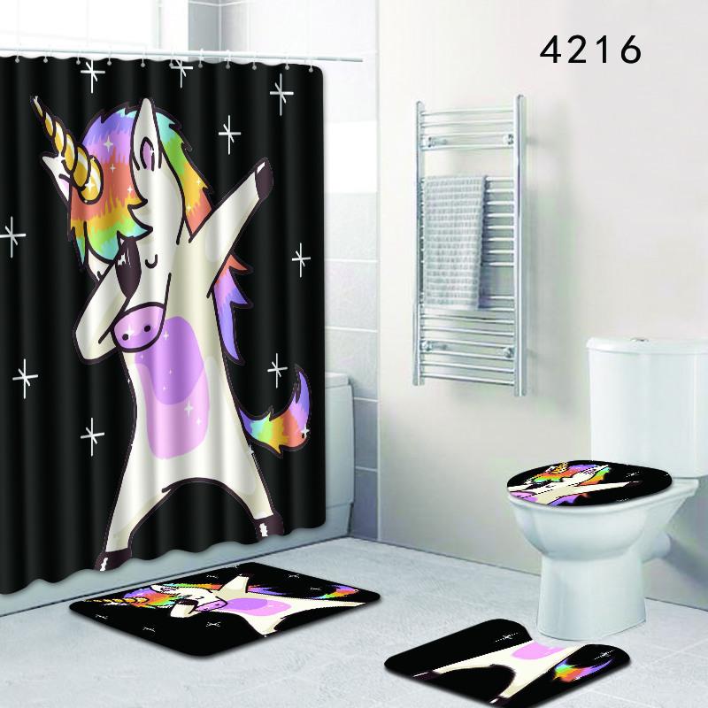 Animal Pattern Bathroom Shower Curtain Floor Mat Toilet Cover Foot Mat Four-Piece Pattern Size