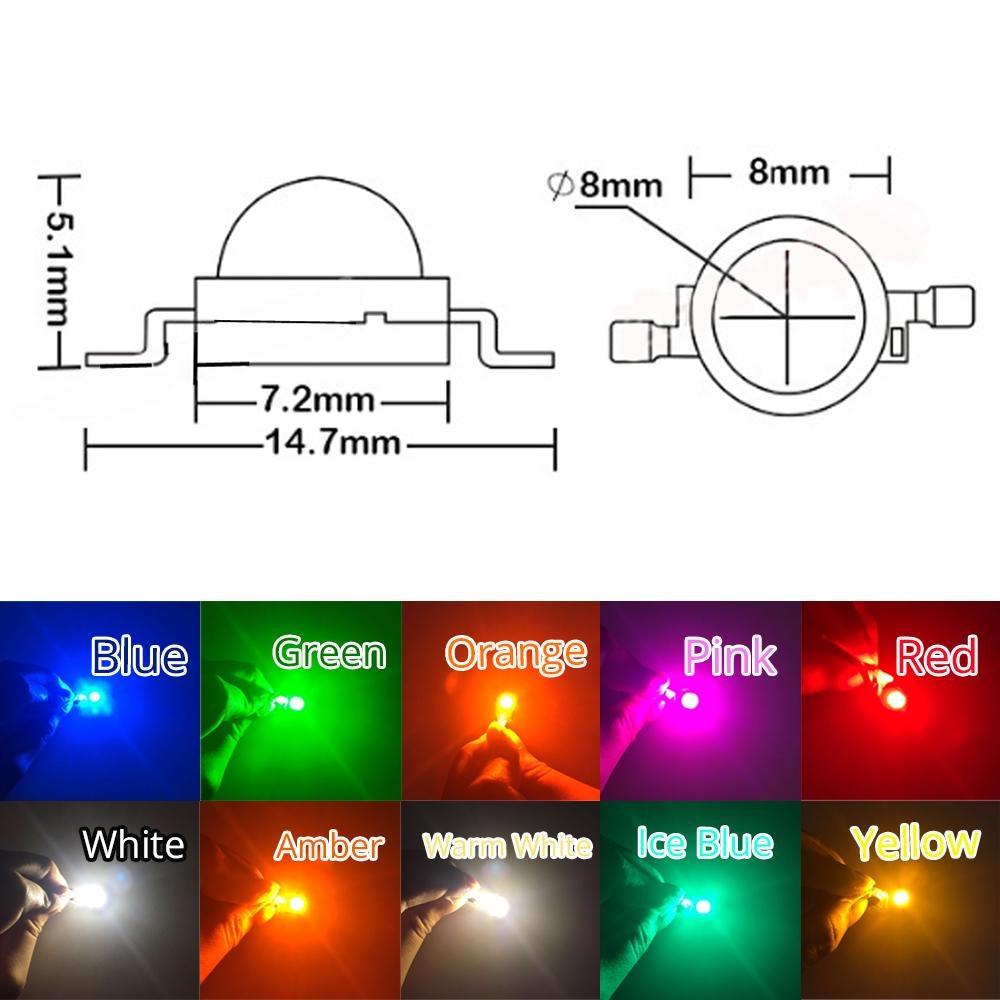 10 шт., 5 Вт, высокая мощность, чип, излучатель из шариков, теплый белый, белый, желтый, зеленый, розовый, красный, 45MIL 2, 2, 7 В, 180-550LM, 380NM, 6500K, светодиодная лампа