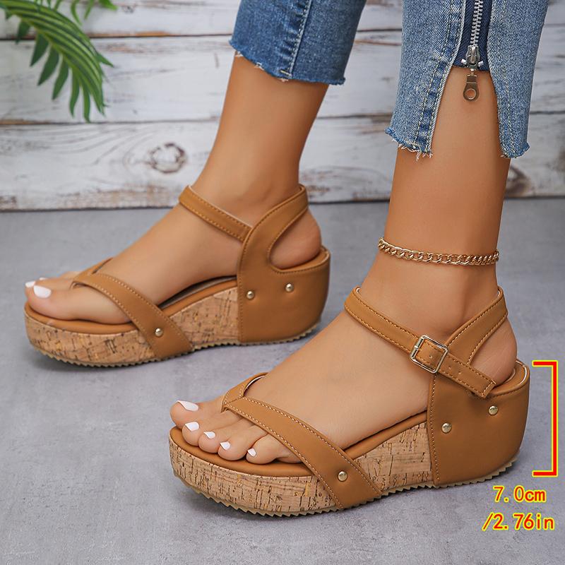 Сандалии Lucyever на толстой платформе с застежкой-молнией, женские летние сандалии на танкетке с ремешком на щиколотке, женские винтажные сандалии-гладиаторы с заклепками